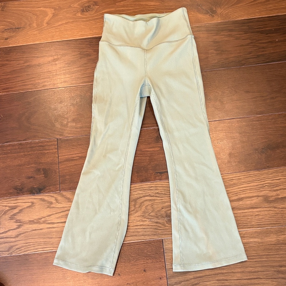 Petite Adult Light Green Ribbed Flare Leggings